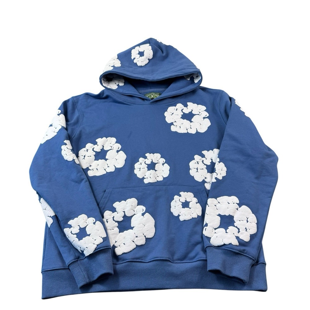 Denim Tears Blue White Body Fit Men's Heavy Cotton Hoodie USA Size Medium